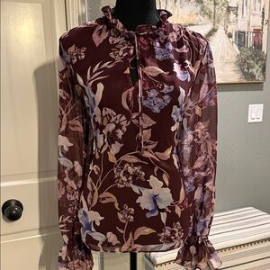White House Black Market Burgundy Floral Blouse